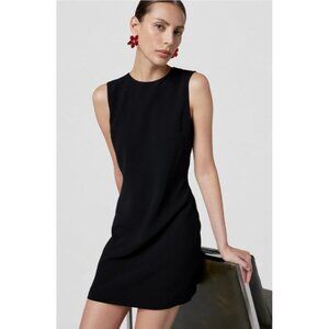 Theory Wool Dress Randria Evian Small Stretch Black Grey A-line Striped $345